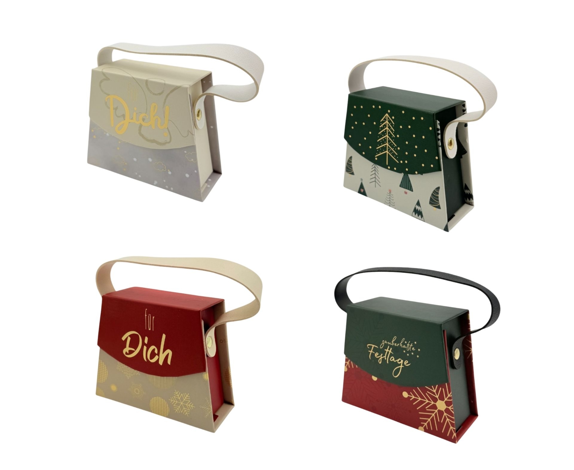 4 x 4 Mini-Handtaschen-Geschenkboxen Weihnachten