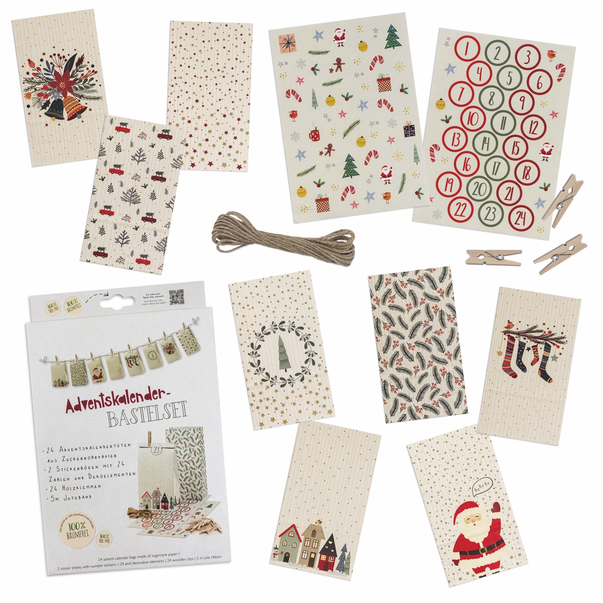 Adventskalender-Bastelset Tüten bedruckt