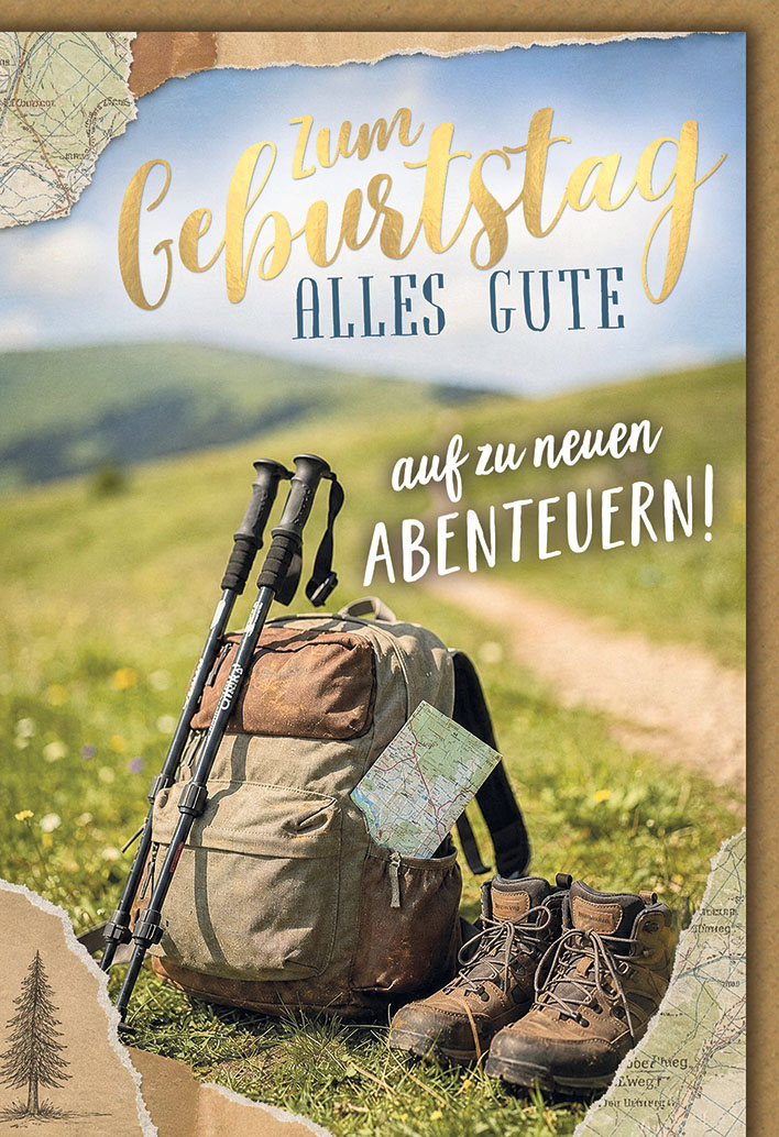 Klappkarte Geburtstag, Wandern DIN C6  