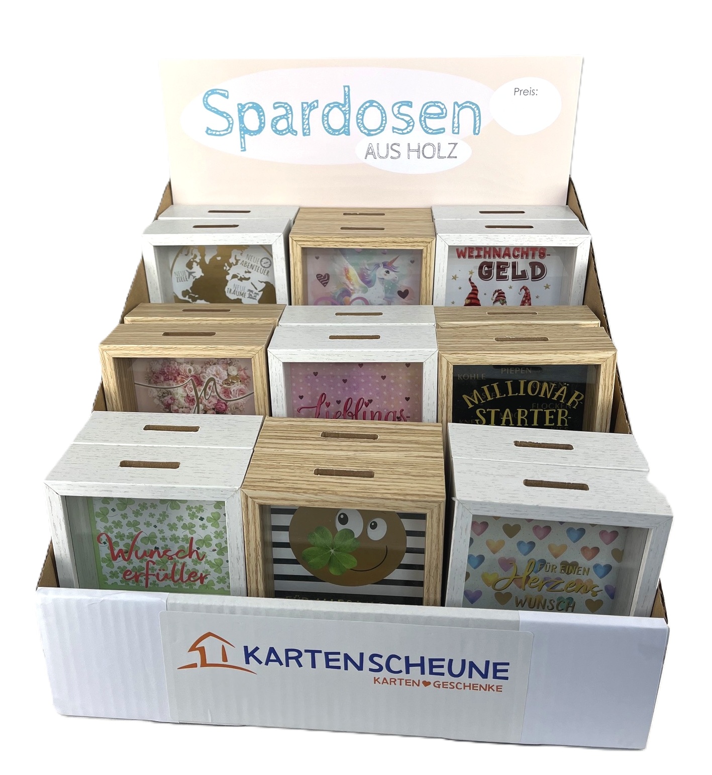 6 x 3 Spardosen mit Glasfront klein