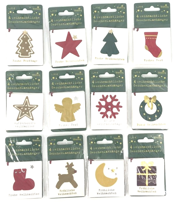 36 Pack (VK:1,95/Pack) Geschenkanhänger im Sortiment, Weihnachten, Mini 7 cm x 7 cm