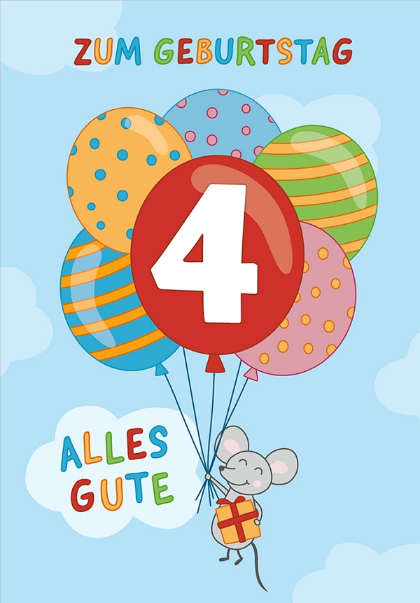 Klappkarte Kindergeburtstag, 4.Geburtstag, DIN C6