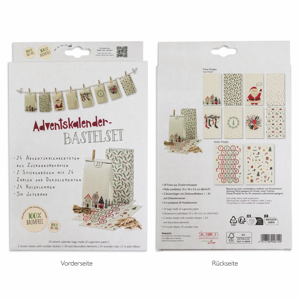 Adventskalender-Bastelset Tüten bedruckt