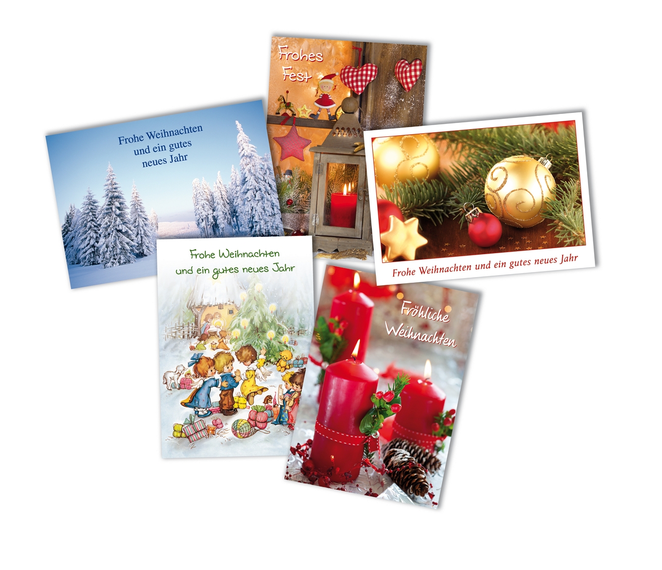 5 einfache Postkarten im Beutel, Weihnachten klassisch 